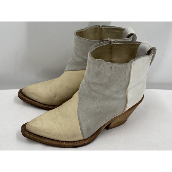 ACNE Studios Donna Brown Colorblock Leather Suede Western Ankle Boots Sz 37 - Picture 6 of 11